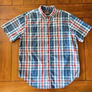 CE Schmidt Work Wear Mens L Button Down Plaid Short Sleeve Pocket Shirt Cotton